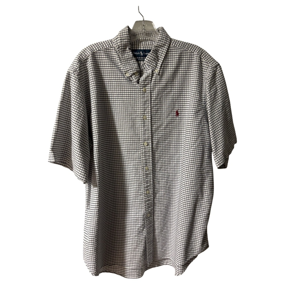 Ralph Lauren Old Money Preppy White & Navy Classic Fit Button-Down Shirt XL